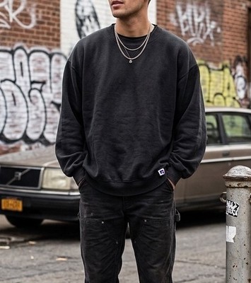 Vintage Russell Athletic Blank Black Sweatshirt XL Heavy Hip Hop Streetwear 90 s