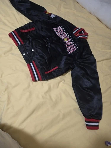 Marvel Comics Iron Man Varsity Jacket Satin Snap Front Embroidered Black XL image 3
