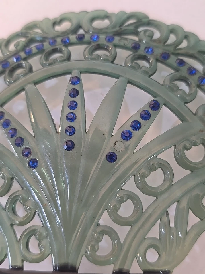 Antique Art Deco Large Jeweled Celluloid Plastic Two Tone Hair Comb Rhinesto - Image 3 of 4