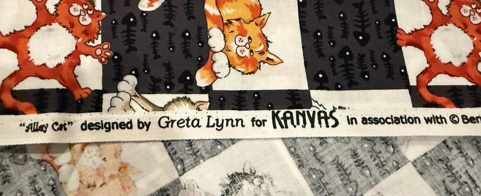 Tecido ALLEY CAT por Greta Lynn para lona Benartex quadrados ossos de peixe 44” BTY - Imagem 3 de 4