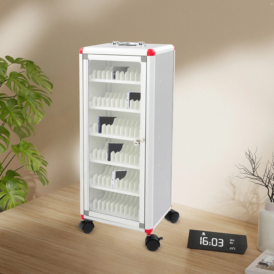 Caja de almacenamiento de teléfono celular móvil 72 ranuras gabinete de retención de teléfono rodante con llaves Foto 3 de 4