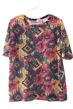 SOSTANZA Womens Crochet Top Y2K Vintage 80s Ragged Boho Textured Artsy T-shirt S