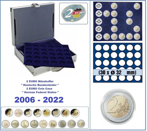 Coffret Aluminium Pour Pièces De 2 Euros – 6 Plateaux Bleus – Jusqu'à 210 Pièces – Sécurité Et élégance
