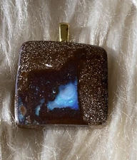 13.17 CT Natural Australian Boulder Opal Square Blue w/Green Fire Pendant