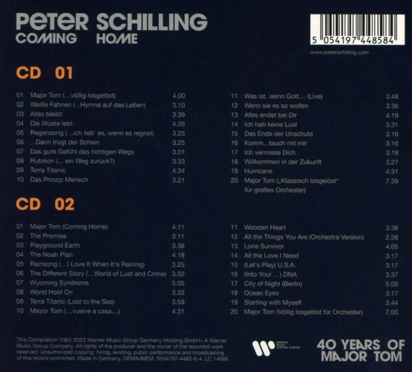 PETER SCHILLING Coming Home - 40 Years of Major Tom 2CD 2023 Digipak Warner OVP* - Bild 4 von 4