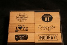Lot 6 sentiments Hi congrats love hooray sunshine NIP wood mounted rubber stamps