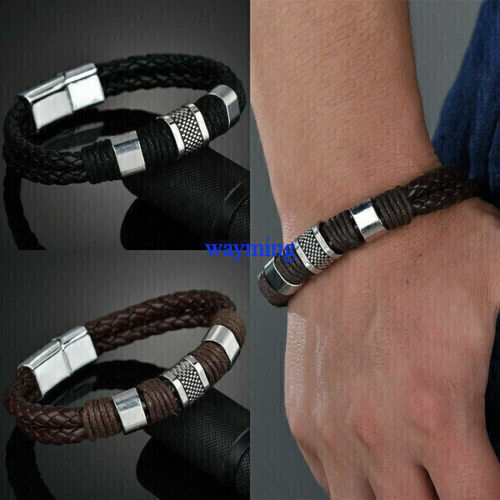 Mens Handmade Leather Braided Surfer Wristband Bracelet Bangle Wrap Jewelry Gift - Picture 1 of 8