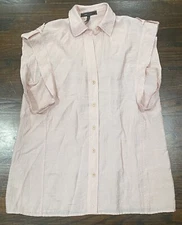 BCGB MAXAZRIA THEONA Oversized Button Front Gauze Tunic Shirt S Flutter Sleeves