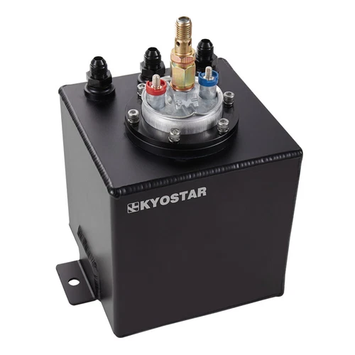 High Flow Swirl Fuel Surge Tank 2L Black Aluminum + 044 External Fuel Pump AN6