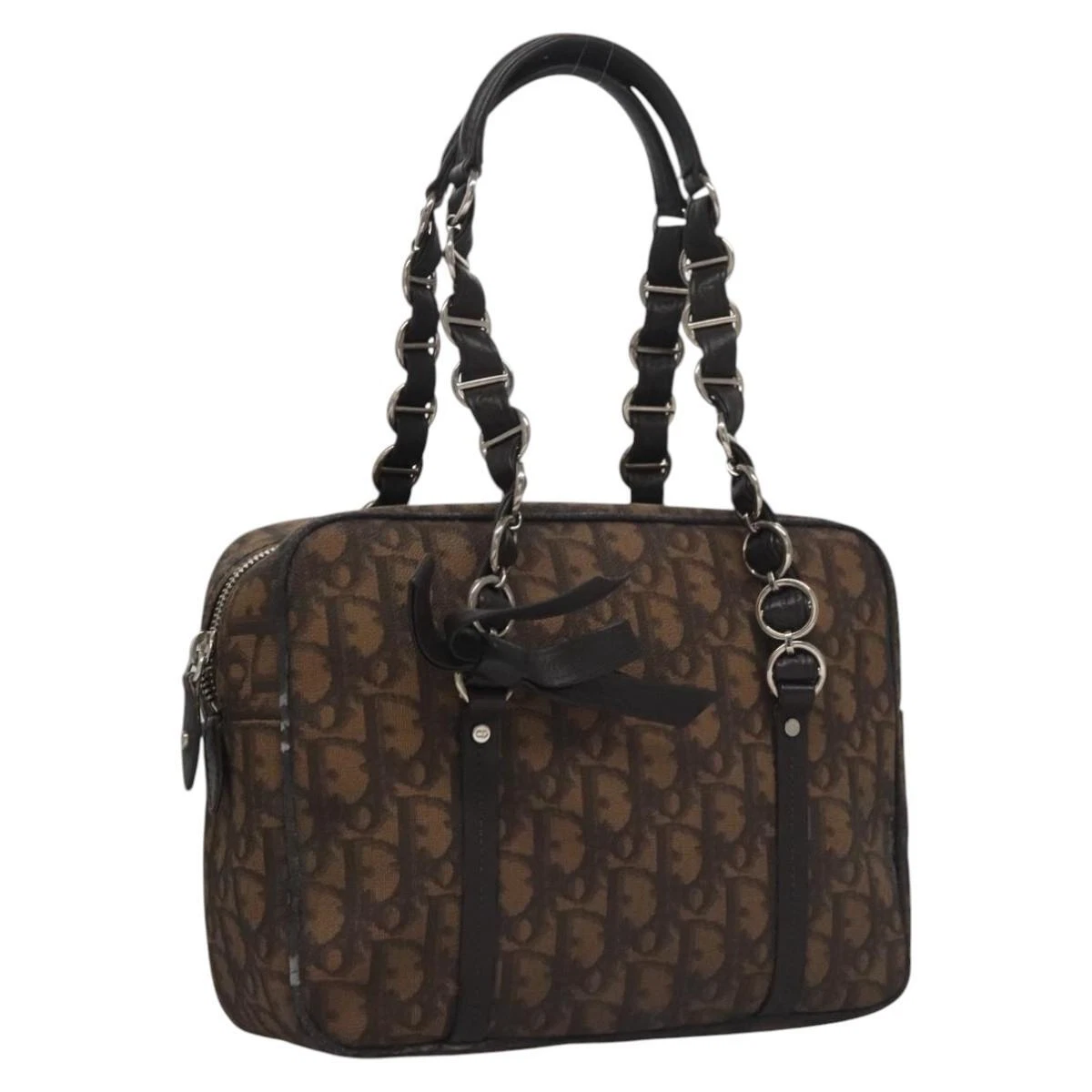 Christian Dior Sac à bandoulière romantique trotteur toile PVC marron authentique 115054