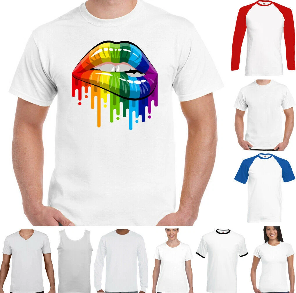 LGBT T SHIRT Mens Lips Gay Pride Rainbow Colours Top Tee Outfit