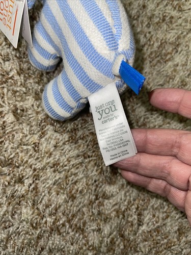 Carters Elephant Blue White Plush Rattle Baby Toy Just One You Lovey W/Tags - Picture 4 of 5