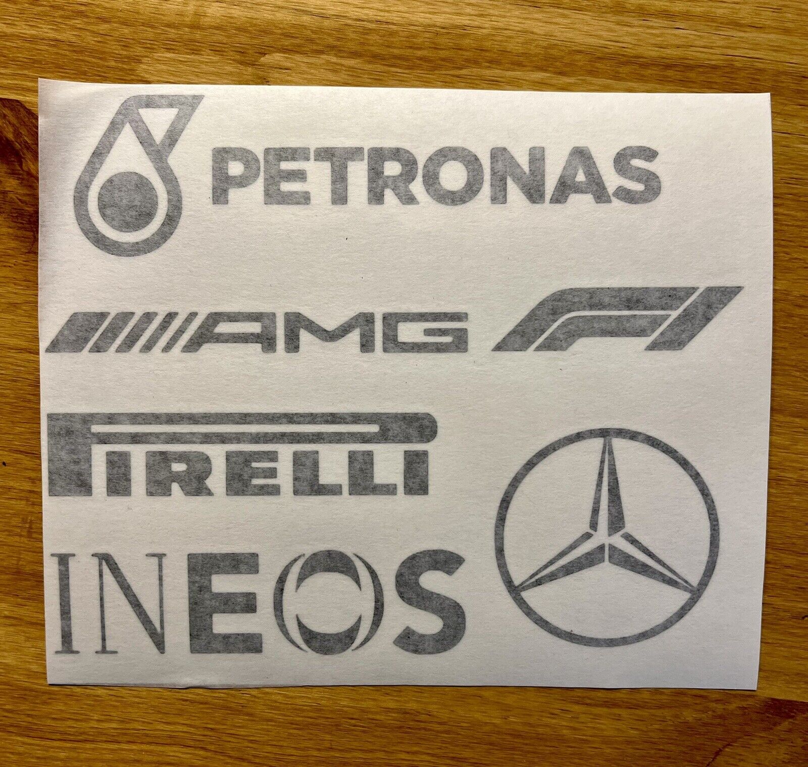 Mercedes AMG Formula 1 Sponsor Decal Sheet | White Or Black Colors, 7.5" Wide 