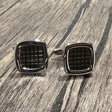 Gray Checks Pattern Square Cufflinks Translucent Gray Men Cuff Link In Box