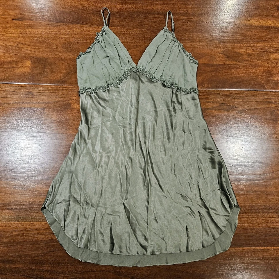 NEW Vintage Victorias Secret Womens Large 100% Silk Negligee Slip Lingerie Green - Image 2 of 4