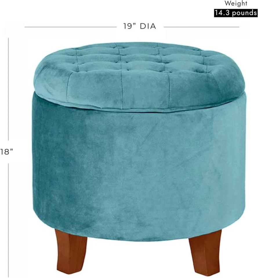 Home Decor | Upholstered round Velvet Tufted Foot Rest Ottoman | Ottoman with St - Image 3 of 4