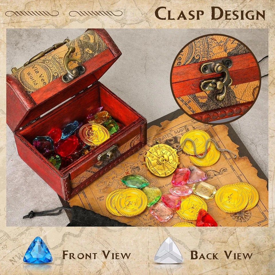 88 Piezas Cofre del Tesoro Pirata para Niños, Color Antiguo Gran Cofre del Tesoro Caja, Hun Foto 4 de 4