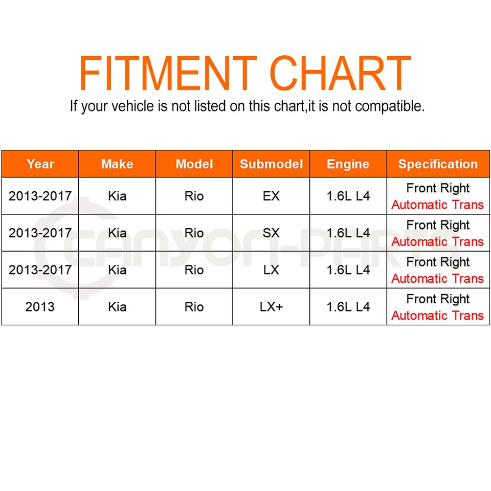 Conjunto de eje CV delantero derecho para Kia Rio EX LX SX 2013-17 transmisión automática 1,6 L Foto 2 de 4