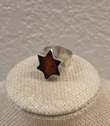 Vintage Polish Sterling Silver Wide Band Amber Star Ring Size 6