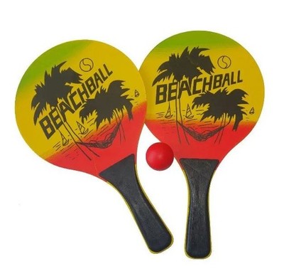 Beach Ball Set 3 tlg aus Holz Strand Tennis 2 Schläger mit Ball