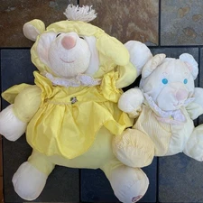 Vtg Fisher Price Puffalump Plush Lot 2 Bears Yellow Rattle Stuffed Animal Flaws
