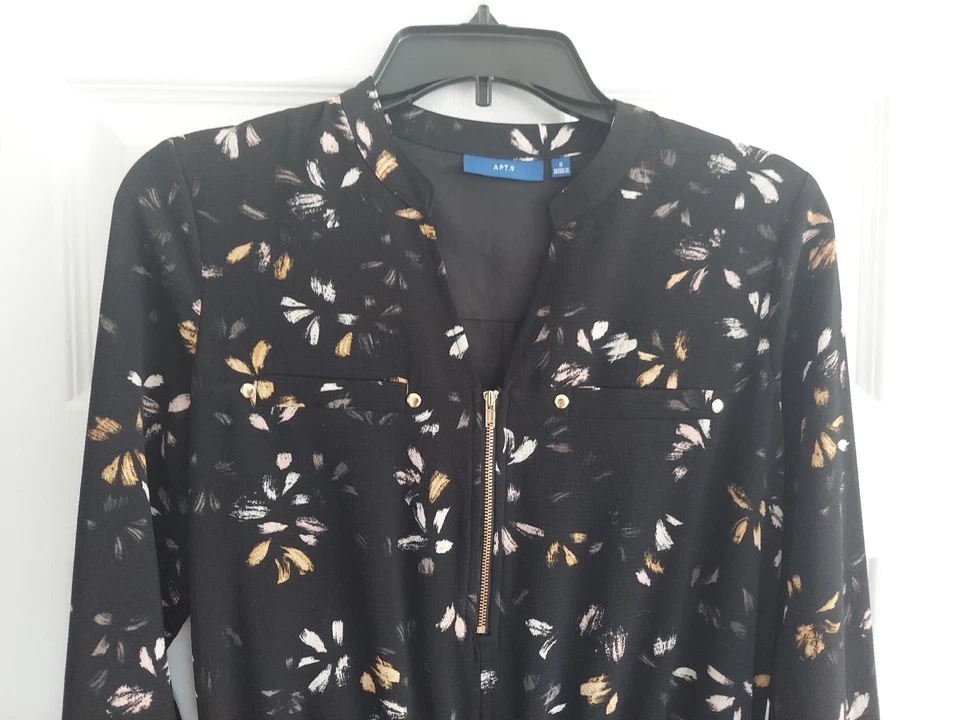 Apt. 9 Vestido para mujer elástico cintura lazo mangas largas cuello en V midi forrado talla S Foto 4 de 4