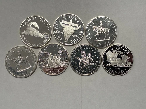 7 Canadian Commemorative Silver Dollars 50% silver