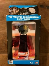 Coinhole Tabletop Coin Bouncing Party Game, Beer Glasses, New Unopened.
