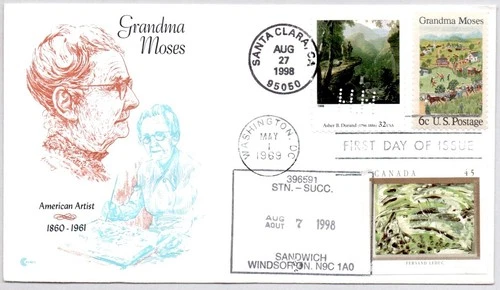 #1370 ARTIST GRANDMA MOSES #3236g ASHER DURAND NAKANO PERFINS FDC, CANADA