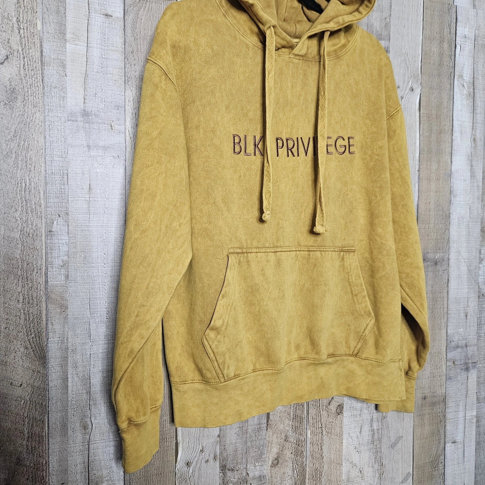 VETEMENTS Felpa con cappuccio pullover abbigliamento virtuale nero privilegio senape gialla taglia media