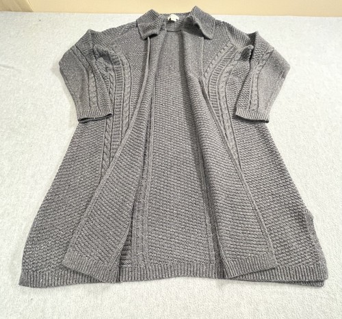 Style&Co Cardigan Women's PXL Gray Duster Knee Length Open Front Collar Sweater - Picture 7 of 11
