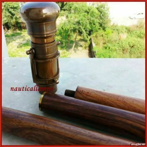Bastón telescópico de madera marrón de latón de colección bastón mira telescópica bastón Foto 3 de 4
