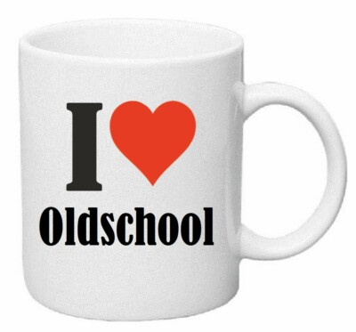 Kaffeetasse I Love Oldschool Keramik Höhe 9,5cm in Weiß