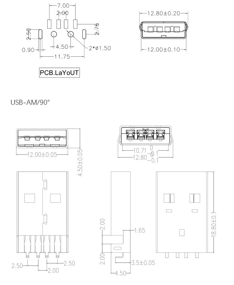 USB2.0 Male A Type USB PCB Connector Plug 90/180 degree SMT SMD Connectors 20Pcs - Image 4 of 4