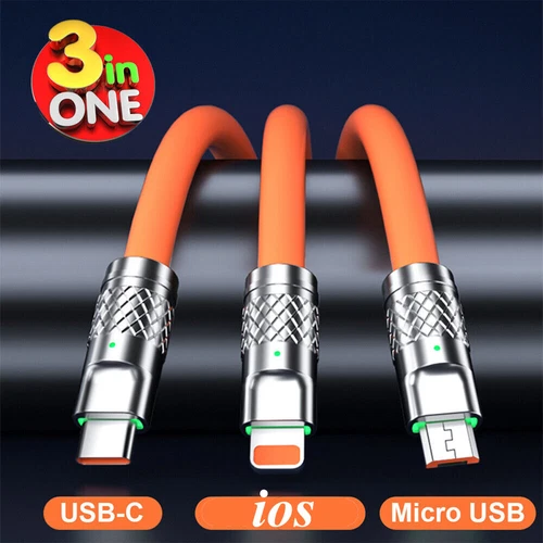 120W 3-In-1 Super Fast Charging Cable & USB-C Charger For iPhone Samsung Google - Picture 7 of 24