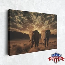 Elephants in the Ember Light Wall Art, Canvas Print for Home Decor, Art Poster