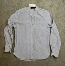 Shanghai Tang Button Up Shirt Blue White Striped Mandarin Collar Men's M