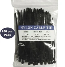 100 Pack -100 X 2.5MM Nylon Cable Tie Wraps in Black - TUFF JACKS QUALITY 