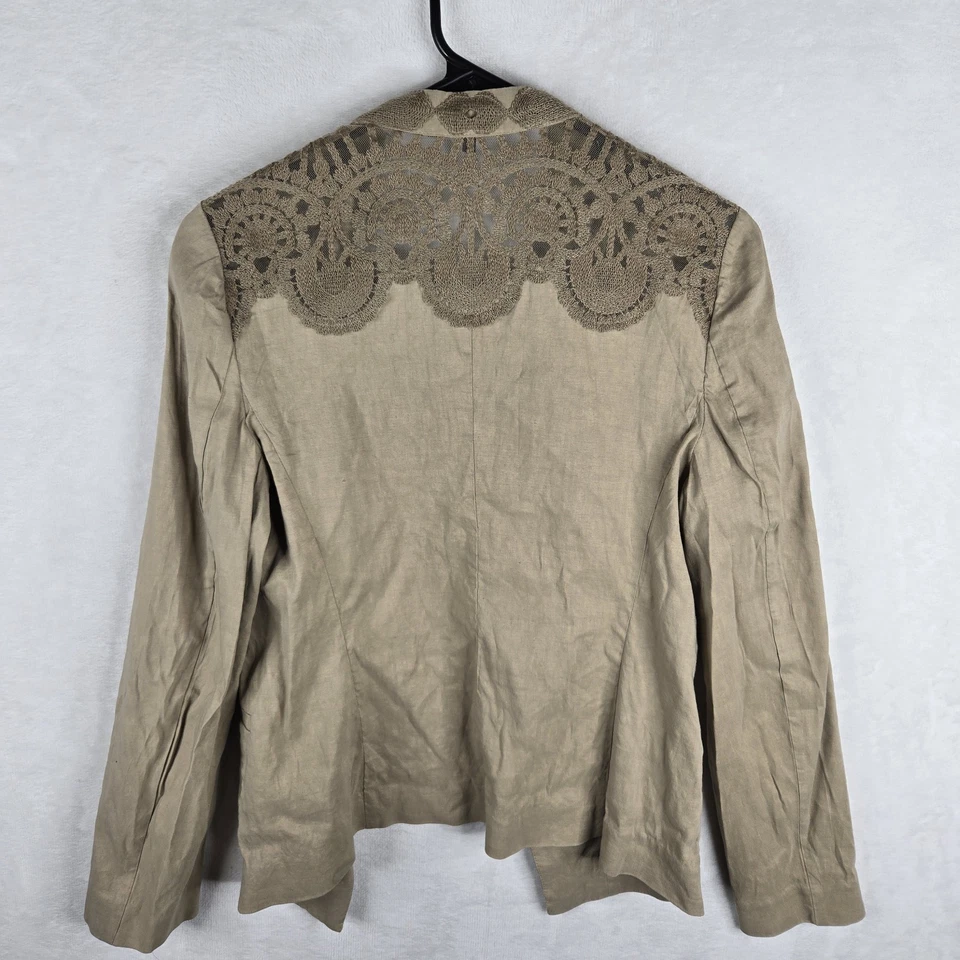 Kobi Halperin Brown Linen Blend Open Front Jacket Top W/ Lace Back Size Medium - Image 4 of 4