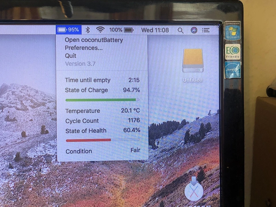 Apple MacBook Air 11" A1465 2014, i5 1.4GHz, 4Gb, *NO SSD*, works, faulty screen - Image 3 of 4