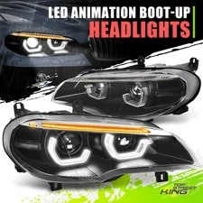 LED Projector Sequential Headlights Black Housing Clear Lens for BMW X5 07-10