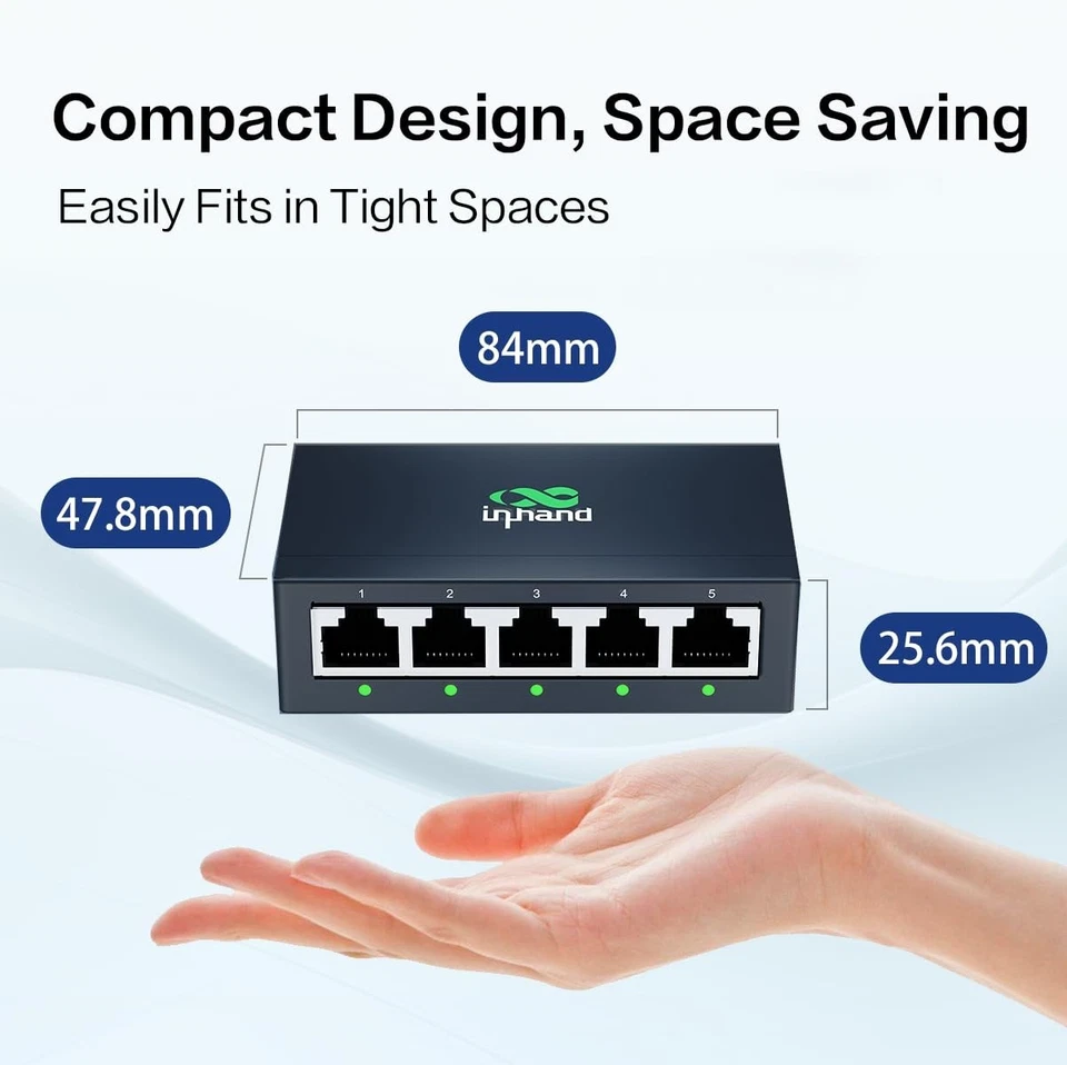 InHand Networks 5 Ports Gigabit Network switch metal case with US Power Plug - Image 3 of 4