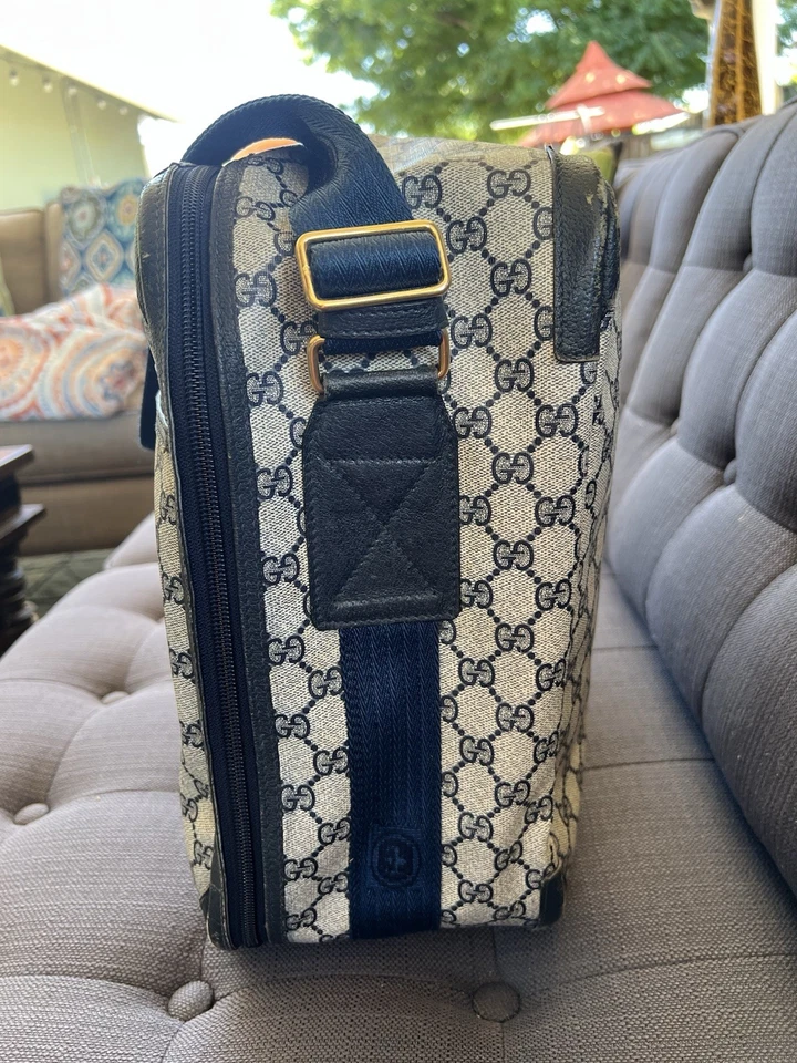 Vintage 1970s GUCCI Suitcase GUCCI Blue  Monogram Coated Canvas Pilot Travel Bag - Image 4 of 4
