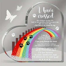 2D Flat Rainbow Bridge Heart-Shaped Acrylic Pet Memorial Gift 