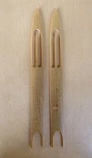 2-VINTAGE LARGE EYE BAMBOO FISHING NET H-MADE NEEDLES . 10-11/16" x 1".  HTF 