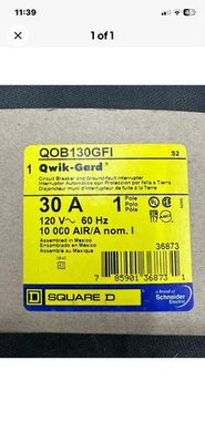 #ad Square D QOB130GFI 1 Phase 1 Pole 30A 120 VAC Circuit Breaker $45.00