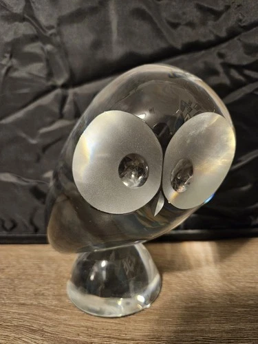 Mid-Century Signed STEUBEN Art Glass Owl Sculpture 5" Designed by Donald Pollard