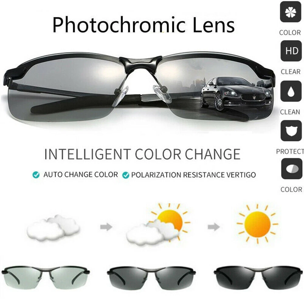 Men' Photochromic Sunglasses with Polarized Lens 100% UV For Outdoor Summer