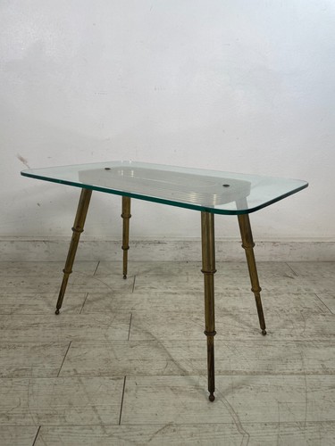 TAVOLINO SALOTTO DESIGN VETRO OTTONE LEGNO MIDCENTURY TABLE 1950 VINTAGE - Foto 8 di 24