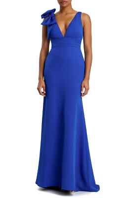 Mac Duggal Royal Blue Bow Shoulder V-Neck Gown Size 8 $298